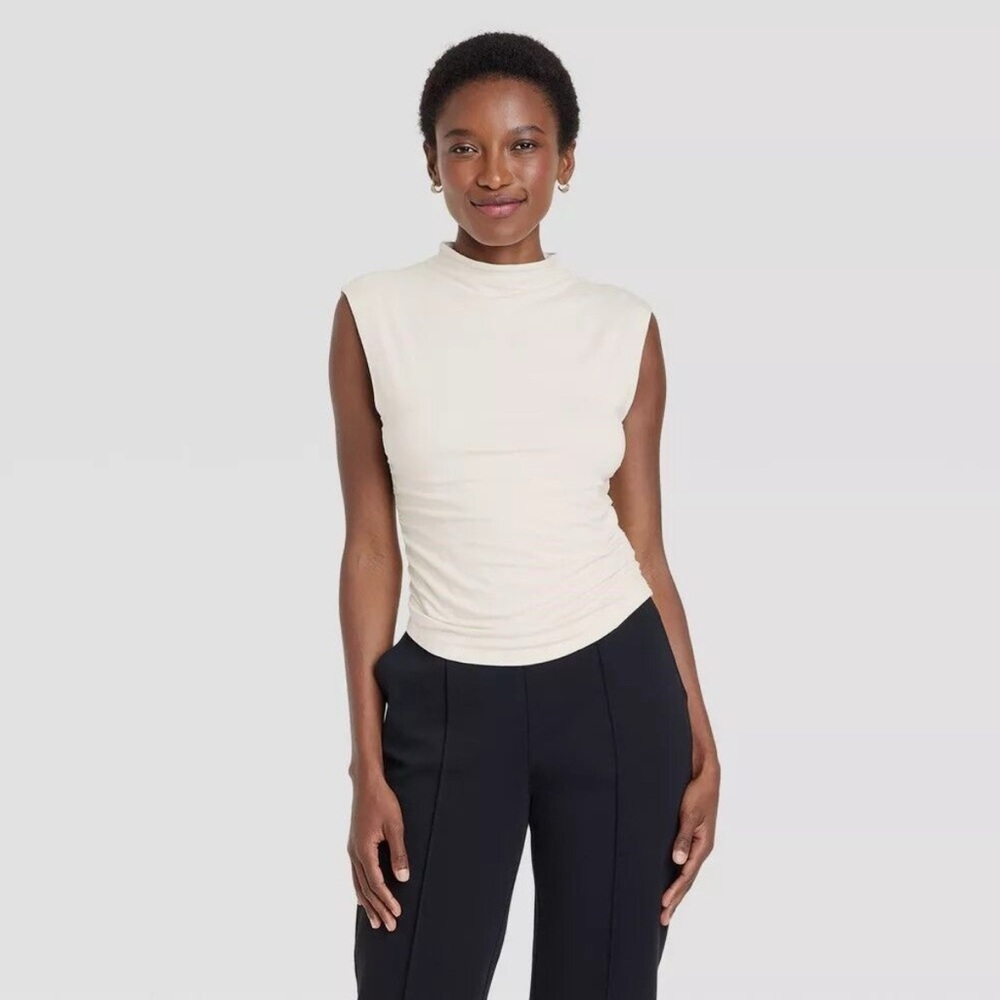 A New Day Cream Sleeveless Ruched Top